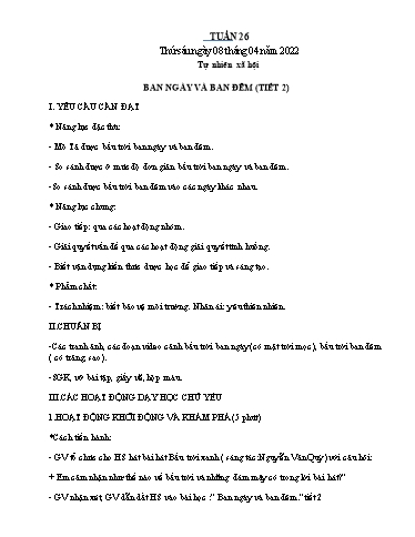 Kế hoạch bài dạy Toán + Tự nhiên xã hội 1 - Tuần 26 - Năm học 2021-2022 - Nguyễn Thị Minh Tâm