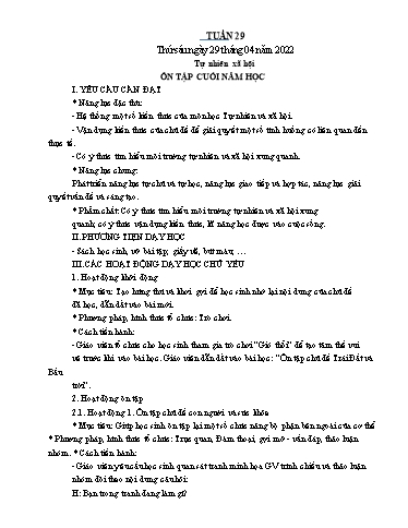 Kế hoạch bài dạy Toán + Tự nhiên xã hội 1 - Tuần 29 - Năm học 2021-2022 - Nguyễn Thị Minh Tâm