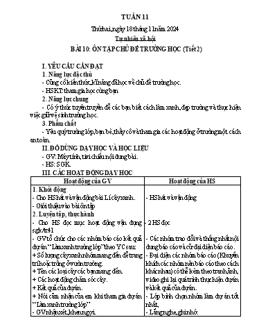 Kế hoạch bài dạy Tự nhiên & Xã hội 2 - Tuần 11 - Năm học 2024-2025 - Nguyễn Thị Minh Tâm