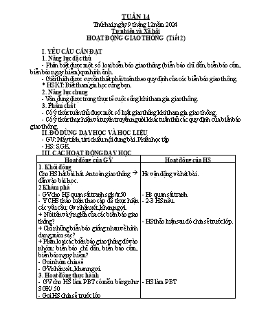 Kế hoạch bài dạy Tự nhiên & Xã hội 2 - Tuần 14 - Năm học 2024-2025 - Nguyễn Thị Minh Tâm