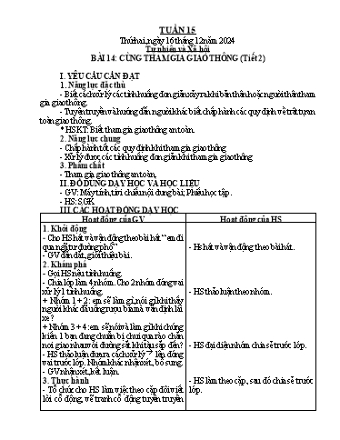 Kế hoạch bài dạy Tự nhiên & Xã hội 2 - Tuần 15 - Năm học 2024-2025 - Nguyễn Thị Minh Tâm