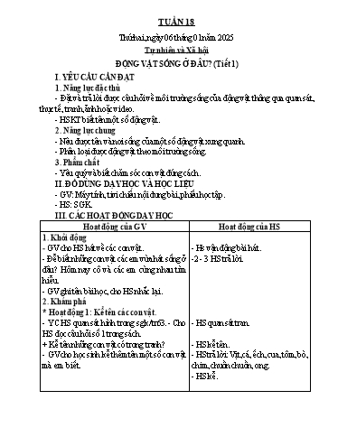 Kế hoạch bài dạy Tự nhiên & Xã hội 2 - Tuần 18 - Năm học 2024-2025 - Nguyễn Thị Minh Tâm