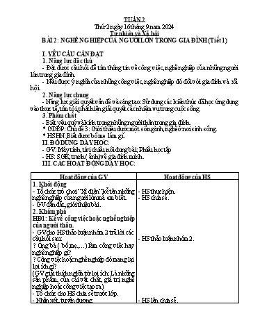 Kế hoạch bài dạy Tự nhiên & Xã hội 2 - Tuần 2 - Năm học 2023-2024 - Nguyễn Thị Minh Tâm