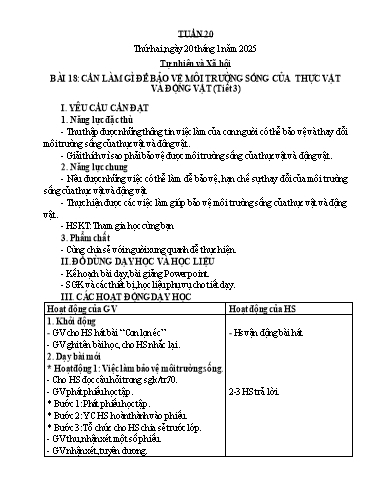 Kế hoạch bài dạy Tự nhiên & Xã hội 2 - Tuần 20 - Năm học 2024-2025 - Nguyễn Thị Minh Tâm