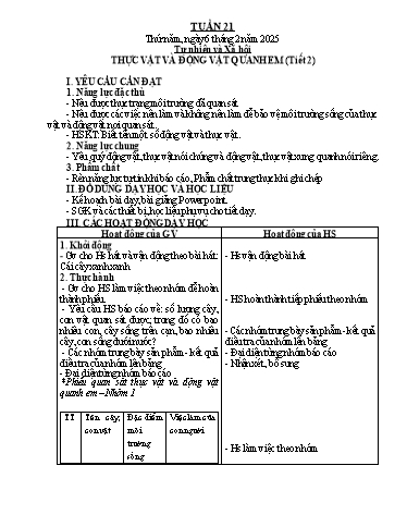 Kế hoạch bài dạy Tự nhiên & Xã hội 2 - Tuần 21 - Năm học 2024-2025 - Nguyễn Thị Minh Tâm