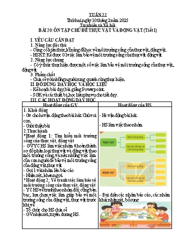 Kế hoạch bài dạy Tự nhiên & Xã hội 2 - Tuần 22 - Năm học 2024-2025 - Nguyễn Thị Minh Tâm