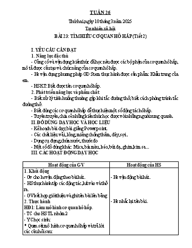 Kế hoạch bài dạy Tự nhiên & Xã hội 2 - Tuần 26 - Năm học 2024-2025 - Nguyễn Thị Minh Tâm