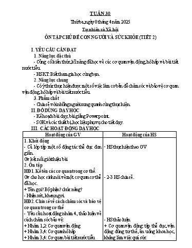 Kế hoạch bài dạy Tự nhiên & Xã hội 2 - Tuần 30 - Năm học 2024-2025 - Nguyễn Thị Minh Tâm