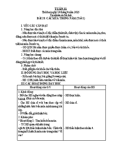 Kế hoạch bài dạy Tự nhiên & Xã hội 2 - Tuần 31 - Năm học 2024-2025 - Nguyễn Thị Minh Tâm