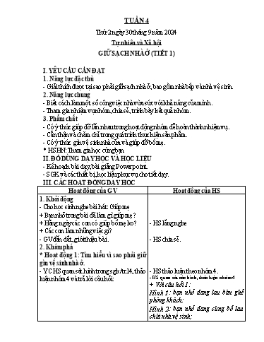Kế hoạch bài dạy Tự nhiên & Xã hội 2 - Tuần 4 - Năm học 2024-2025 - Nguyễn Thị Minh Tâm