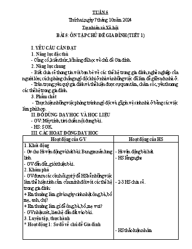 Kế hoạch bài dạy Tự nhiên & Xã hội 2 - Tuần 5 - Năm học 2024-2025 - Nguyễn Thị Minh Tâm