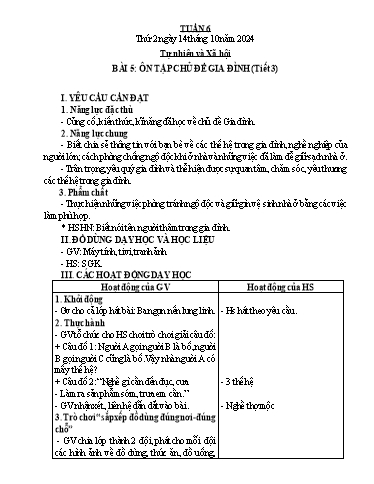 Kế hoạch bài dạy Tự nhiên & Xã hội 2 - Tuần 6 - Năm học 2024-2025 - Nguyễn Thị Minh Tâm