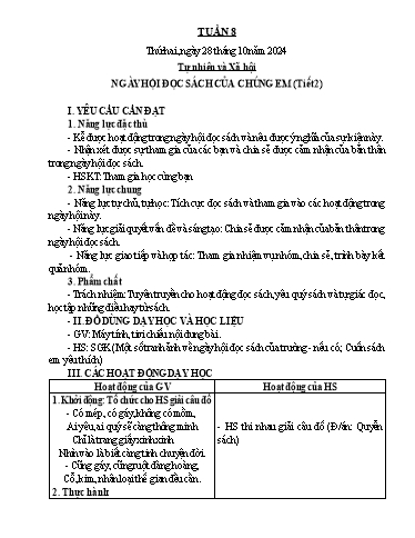 Kế hoạch bài dạy Tự nhiên & Xã hội 2 - Tuần 8 - Năm học 2024-2025 - Nguyễn Thị Minh Tâm