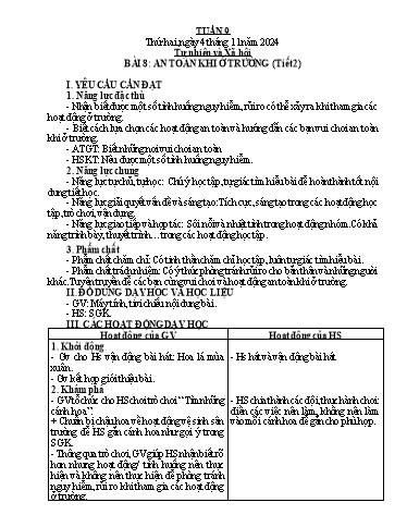 Kế hoạch bài dạy Tự nhiên & Xã hội 2 - Tuần 9 - Năm học 2024-2025 - Nguyễn Thị Minh Tâm
