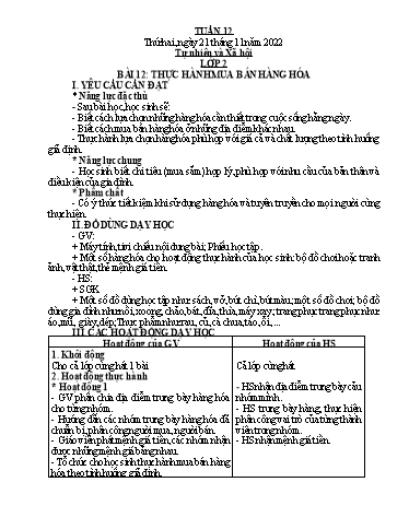 Kế hoạch bài dạy Tự nhiên xã hội Tiểu học - Tuần 13 - Năm học 2022-2023 - Nguyễn Thị Hồng Thắm