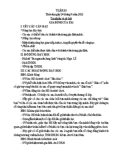 Kế hoạch bài dạy Tự nhiên xã hội + Toán 1 - Tuần 1 - Năm học 2021-2022 - Nguyễn Thị Minh Tâm