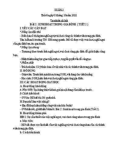 Kế hoạch bài dạy Tự nhiên xã hội + Toán 1 - Tuần 2 - Năm học 2021-2022 - Nguyễn Thị Minh Tâm
