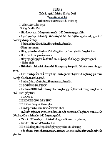 Kế hoạch bài dạy Tự nhiên xã hội + Toán 1 - Tuần 4 - Năm học 2021-2022 - Nguyễn Thị Minh Tâm